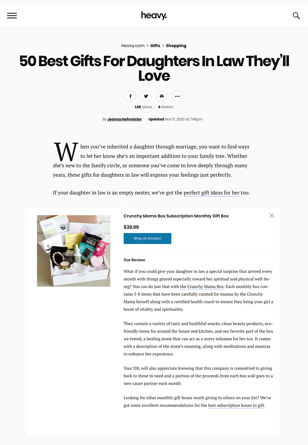 Wanda Malhotra featured by Heavy media, Crunchy Mama Box, best gift option for daughters in law products made with clean ingredients, sustainable packaging that give back to the community and the planet.