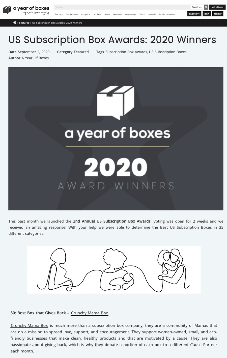 US Subscription Box Awards 2020: Crunchy Mama Box Best Box that Gives Back