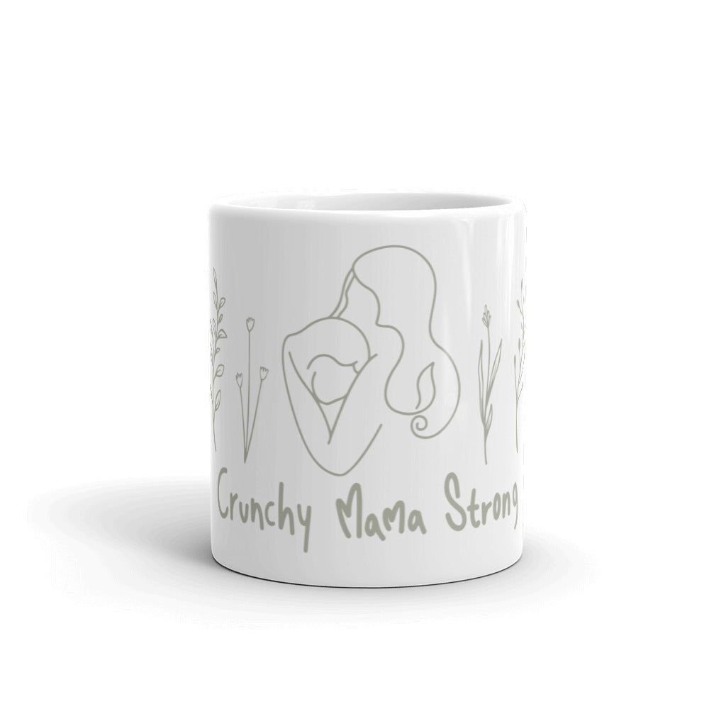 Crunchy Mama Strong glossy mug - white green print